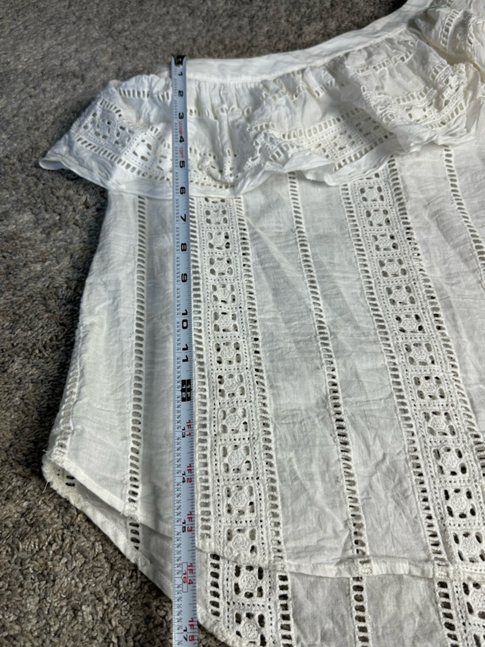 Veronica Beard Cruz Eyelet One-Shoulder Ruffle Top 4 small white cotton cottage - Picture 9 of 12